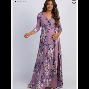 Floral Tie Maternity/Nursing Wrap Maxi Dress